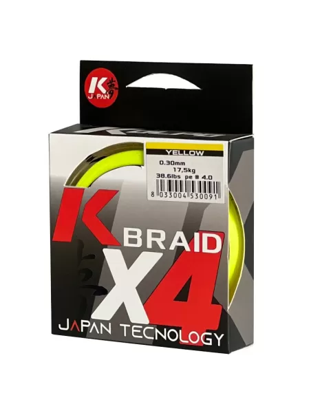 Kolpo K Braid X4 Trecciato Premium Quality 300 mt Giallo Fluo