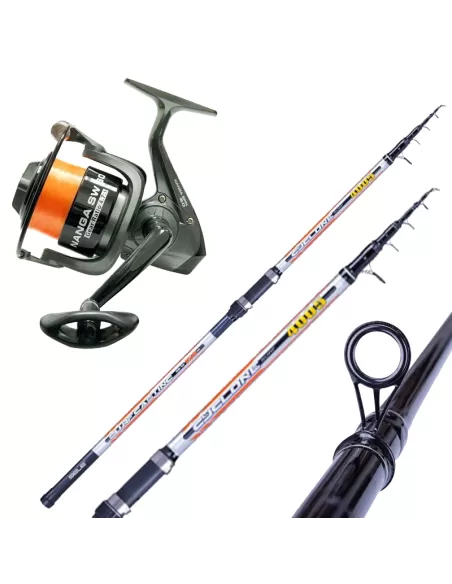 Combo Pesca Surfcasting Carrete telescópico de caña y alambre