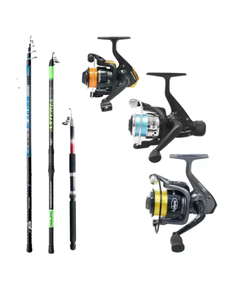 Kit Cañas y Carretes de Pesca 3 Cañas 3 Carretes