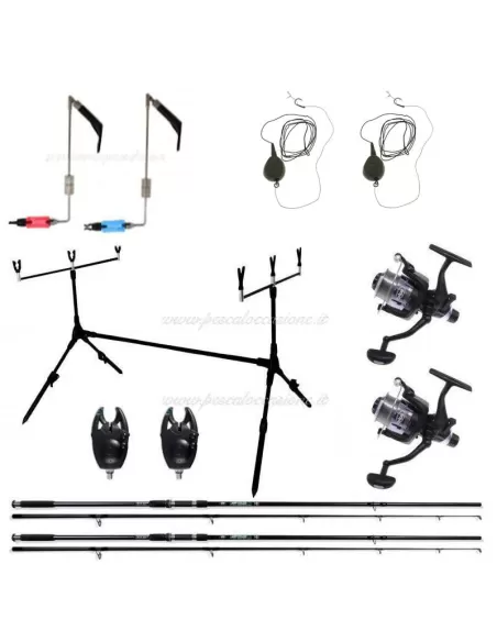 CARPFISHING kit 2 varillas 2 carretes 2 dispositivos de ADVERTENCIA 1 Pod 2 mordida indicador 2 Ready frames
