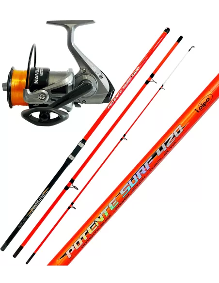 Combo Surfcasting Potente Rod 420 200gr Carrete con Alambre