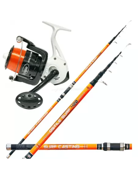 Kolpo Combo Pesca Surf Canna Carbon Reel 8000