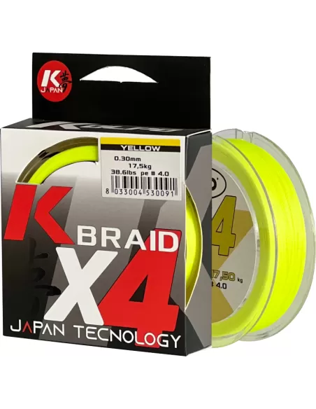 Kolpo K trenza X4 trenzado calidad premium 300 mt amarillo Fluo