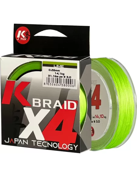 Kolpo K trenza X4 trenzado calidad premium 300 mt de lima Fluo