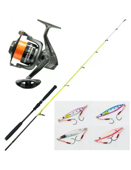 Kolpo KIt pesca luz Jig Carbon Rod Carrete Alambre 4 Jig 20 gr