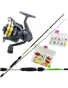 Combo Kit 42 piezas pescando varilla giratoria alambre de carrete y 40 artificial
