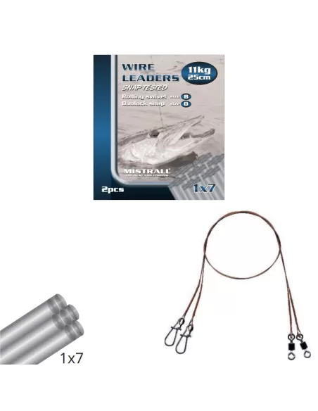 Cables de acero Mistral 1x7 11 kg con rolling Swivel y Mosquetón 2pcs