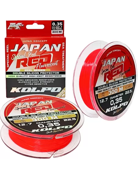 Kolpo Japan Hilo de pescar de silicona fluorescente rojo 300 m