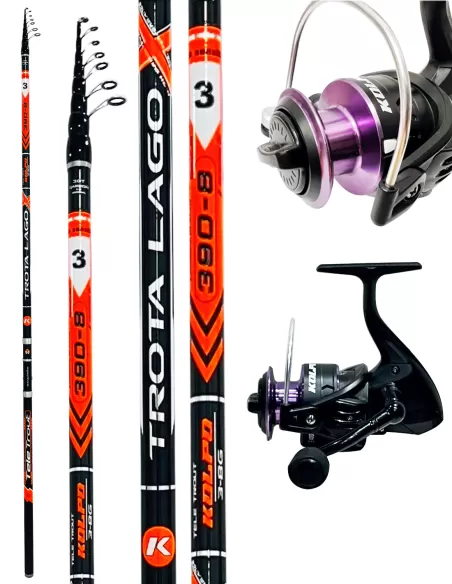 Combo caña trucha de lago Kolpo carbon 3,90 m 3/8 gr + carrete solaris 4 bb Kolpo Trout Kit