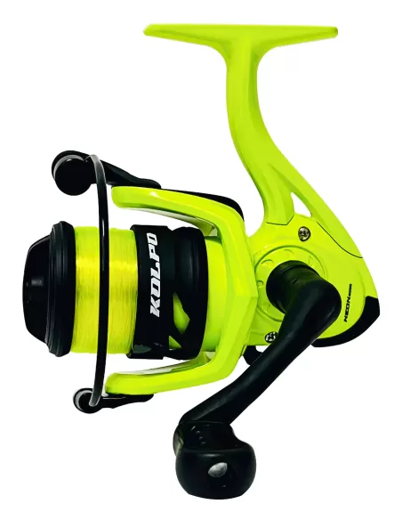 Carrete de pesca Kolpo Neon Yellow con hilo 3bb 5.2:1 Kolpo Front Drag Reels