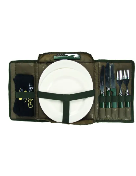 Set de Camping Carp Spirit Platos Tenedores Cuchillos Cucharas Cubiertos de Pesca Set de Camping