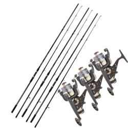 Carpfishing Kit with Three Rods and Three Reels and Wire