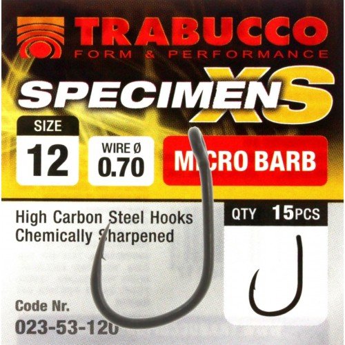 Fish hooks Trabucco muestra XS Micro Barb Equipo, cañas de pescar y carretes de pesca